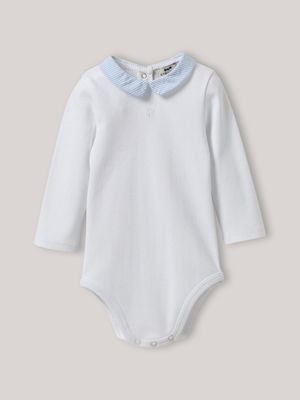 Cyrillus - Body col rayé en coton biologique - Taille 9M - Blanc