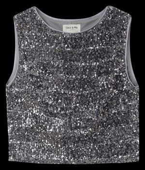 Grace Et Mila - Top droit col rond à sequins - Taille L - Gris