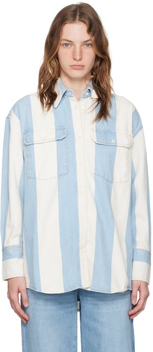 Frame Chemise Borrowed blanc et bleu en denim