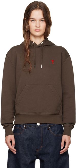 AMI Paris Pull à capuche brun à logo Ami de cœur