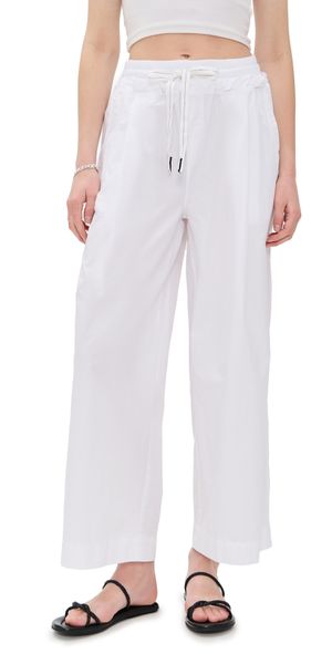 Stateside Fine Poplin Ribbed Waist Drawstring Pants White L