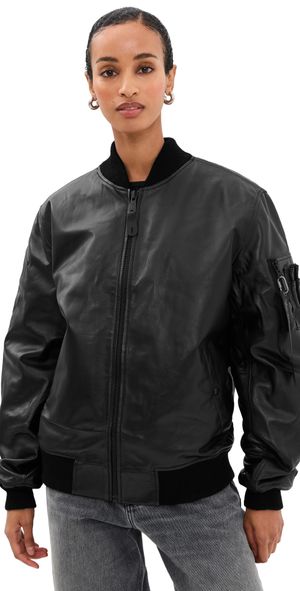 Alpha Industries Leather MA-1 Flight Jacket Black M