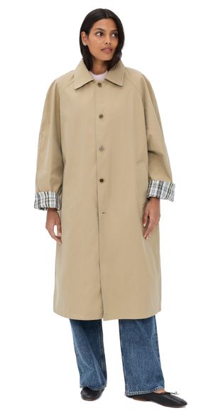 Pixie Market Reversible Plaid Trench Coat Khaki One Size
