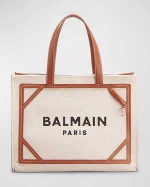 B Army Medium Shopper Tote Bag in Canvas with Leather Handles