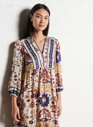 Ba&sh - Robe longue ample Col V - Taille 4 - Blanc