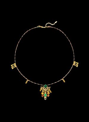 Hipanema - Collier ras de cou avec perles cabochon central et pampilles - Taille Unique - Doré