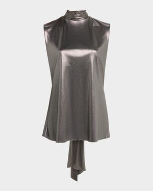 Draped Metallic Turtleneck Top