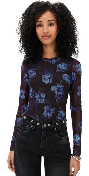 rag & bone Yana Printed Mesh Long Sleeve Tee Salmt XS