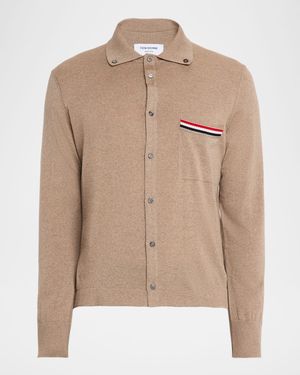 Men's Wool Knit Grosgrain-Trim Pocket Cardigan