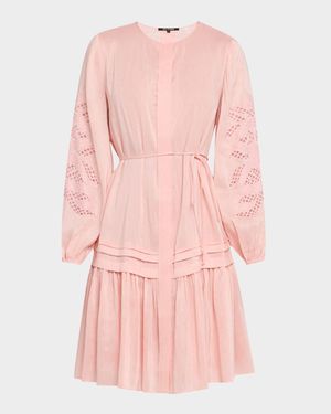 Carrie Eyelet-Embroidered Flounce Midi Dress