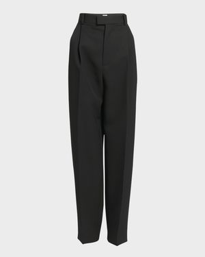 High-Rise Pleated Straight-Leg Trousers