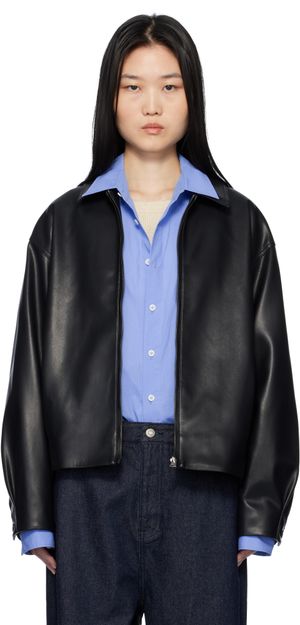 LE17SEPTEMBRE Black Spread Collar Faux-Leather Jacket