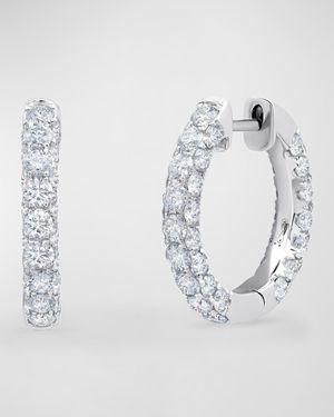 18K White Gold Diamond 3-Sided Hoop Earrings