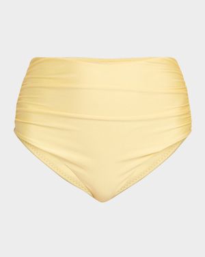 Teya Ruched High-Waist Bikini Bottoms