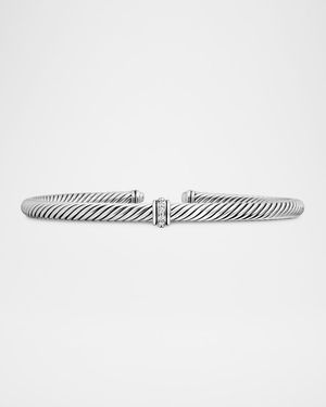 Cable Station Bracelet in Silver with Diamonds, 4mm