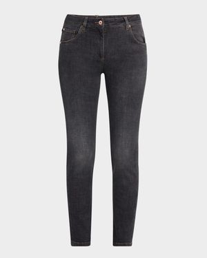 Mid-Rise Slim-Leg Ankle Denim Jeans