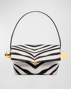 Le Rond Carre Zebra-Printed Leather Shoulder Bag