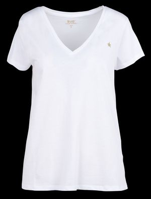 Sud Express - Tee-shirt droit sérigraphié à Col V en coton bio - Taille L - Blanc