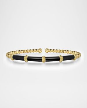14K Yellow Gold Bujukan and Bar Split Bangle with Black Enamel