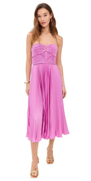 AMUR Harden Pleated Strapless Midi Dress Pink Pearl 14