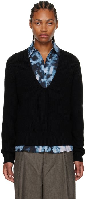 Dries Van Noten Black V-Neck Sweater