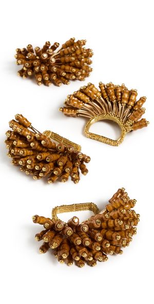 Kim Seybert Royal Palm Napkin Rings Set of 4 Brown/Gold One Size