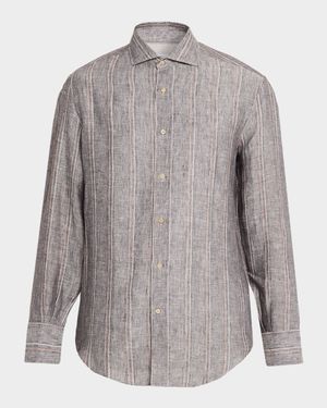Men's Linen and Cotton Stripe Button-Down Shirt