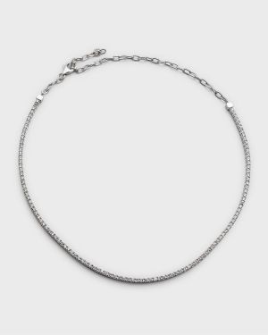 18K White Gold Half-Diamond Half-Chain Necklace, 16"L, 2.85tcw