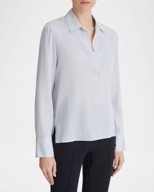 Micro Stripe Silk-Blend Pullover Blouse