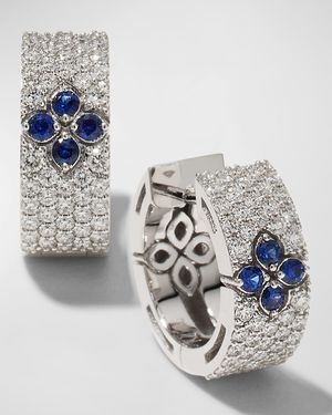 Love in Verona 18K White Gold Diamond and Blue Sapphire Huggie Earrings, 15mm