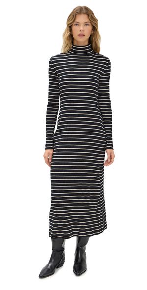 Proenza Schouler White Label Frances Dress In Stripe Rib Black/Mushroom XS
