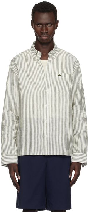 Lacoste Green & White Regular Fit Striped Shirt