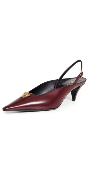 Versace La Medusa Leather Slingbacks 55mm 1RC3V/Dark Burgundy/Versace Gold 38.5