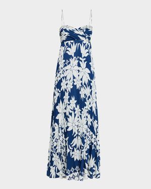 Avery Pleated Floral-Print Empire Maxi Dress