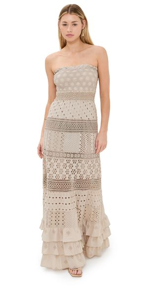 Temptation Positano Adige Embroidered Long Dress Khaki L