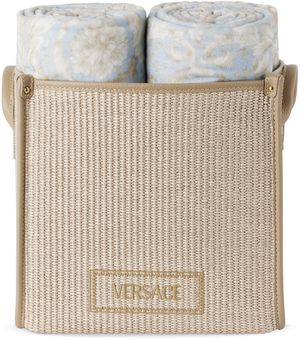 Versace Blue & Beige Barocco Floor Basket Towel Set, 5 pcs