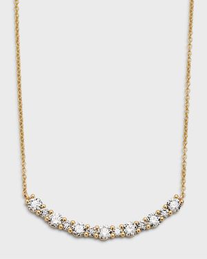 18k Yellow Gold Round Diamond Smiley Bar Necklace, 18"L, 1.35tcw