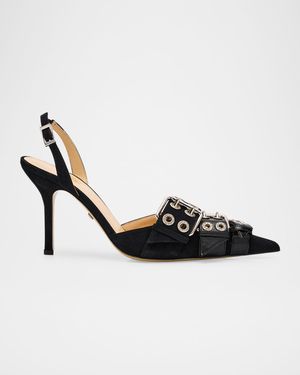 Suede Buckle Belt Pumps