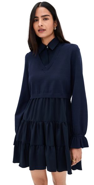 Cinq à Sept Knit Combo Luciana Dress Navy XXS
