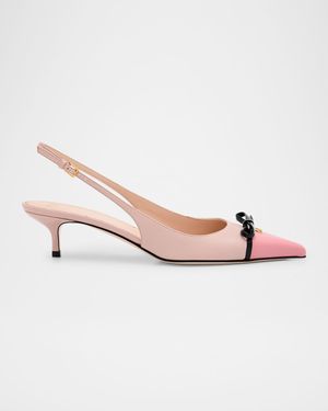 VLOGO Pointed Slingback Leather Kitten Pumps