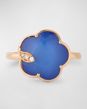 18k Rose Gold Lapis/White Agate Doublet Floral Ring with Diamonds