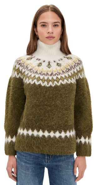 rag & bone Beth Oversized Alapca Fair Isle Turtleneck Army Multi S