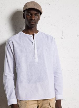 Le Temps Des Cerises - Chemise col rond en lin mélangé - Taille 3XL - Blanc