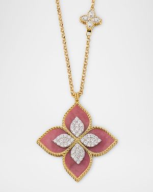 18K Yellow Gold Diamond and Rhodonite Necklace, 33"L