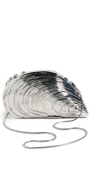 SIMKHAI Bridget Metal Oyster Shell Clutch Silver One Size