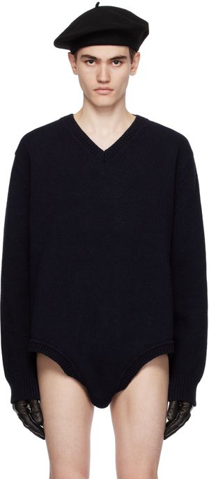 Maison Margiela Navy V-Neck Sweater