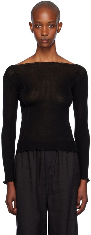 Baserange T-shirt Omato noir en laine