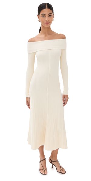 LE BOP Off Shoulder Midi Dress Cherry L