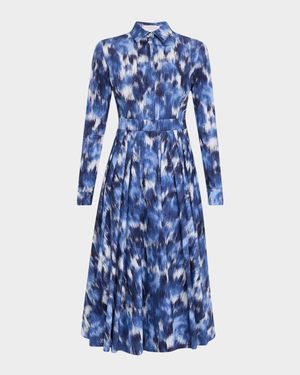 Floral Chine Poplin Pleated Midi Shirtdress