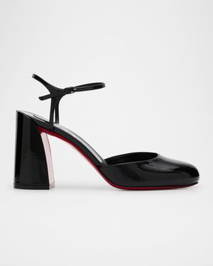 Jane Patent Red Sole Ankle-Strap Pumps